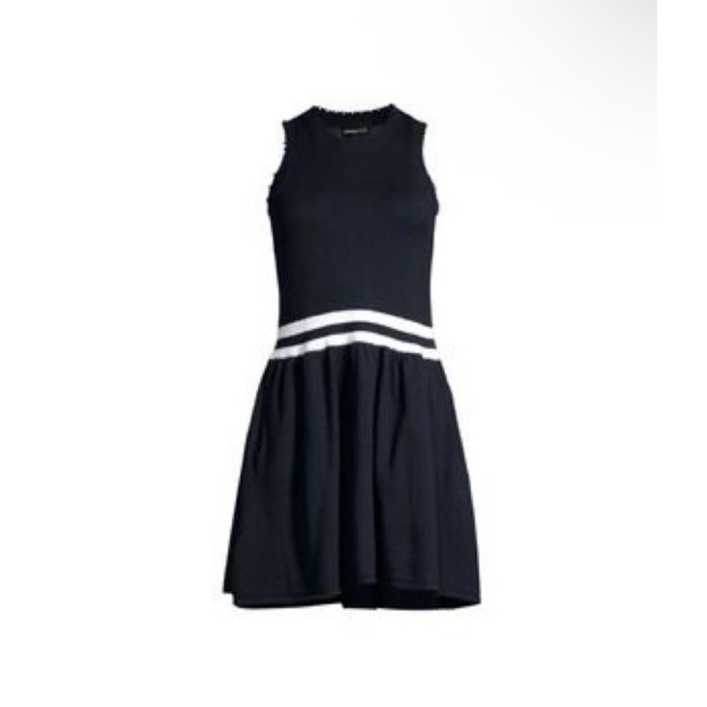 Minnie Rose Cotton Cashmere Knit Dress Navy White Stripe Size S